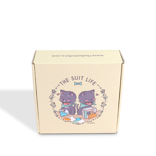 Printed cat food mailer box with cat illustration on front