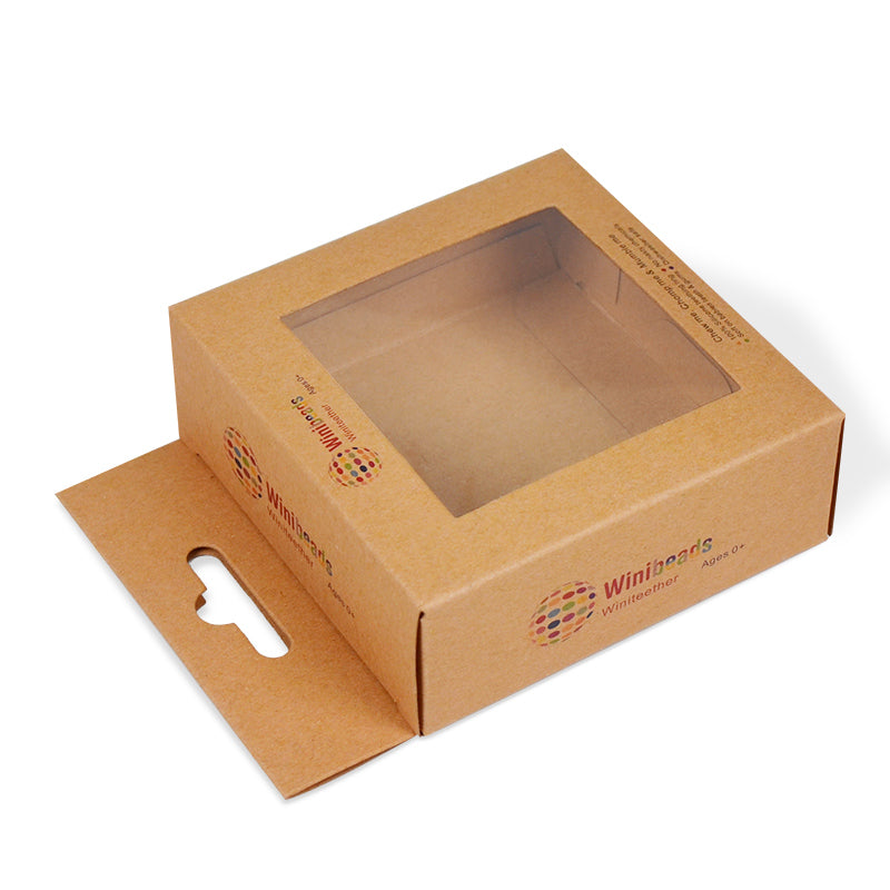 Kraft paper display box with rectangular window and side finger cutout