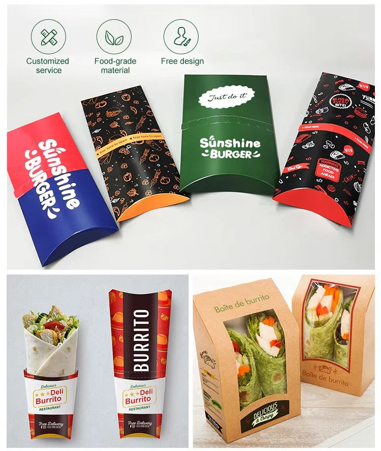 Custom printed snack packaging set with red, black, and green food sleeves