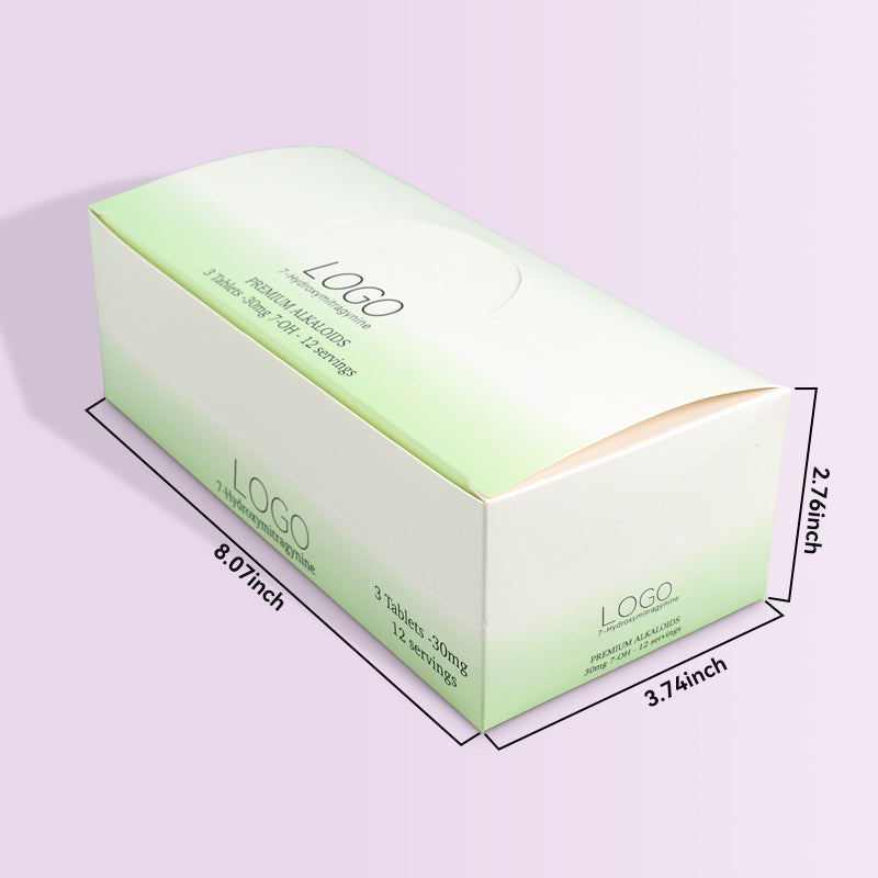 Cardboard pillow box dimensions for health supplements 8.07x3.74x2.76 inch