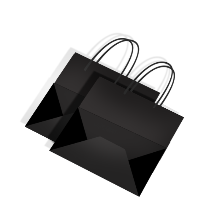 Black luxury paper bag with silver metal eyelets and black rope handles