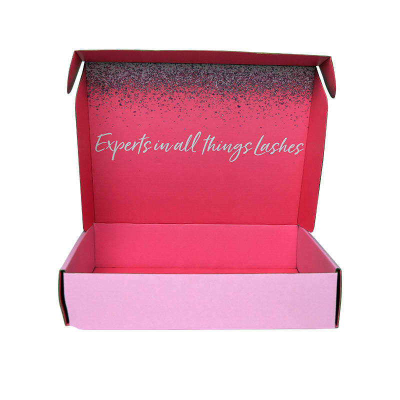 Inside of custom beauty mailer box showing brand tagline on the inner flap