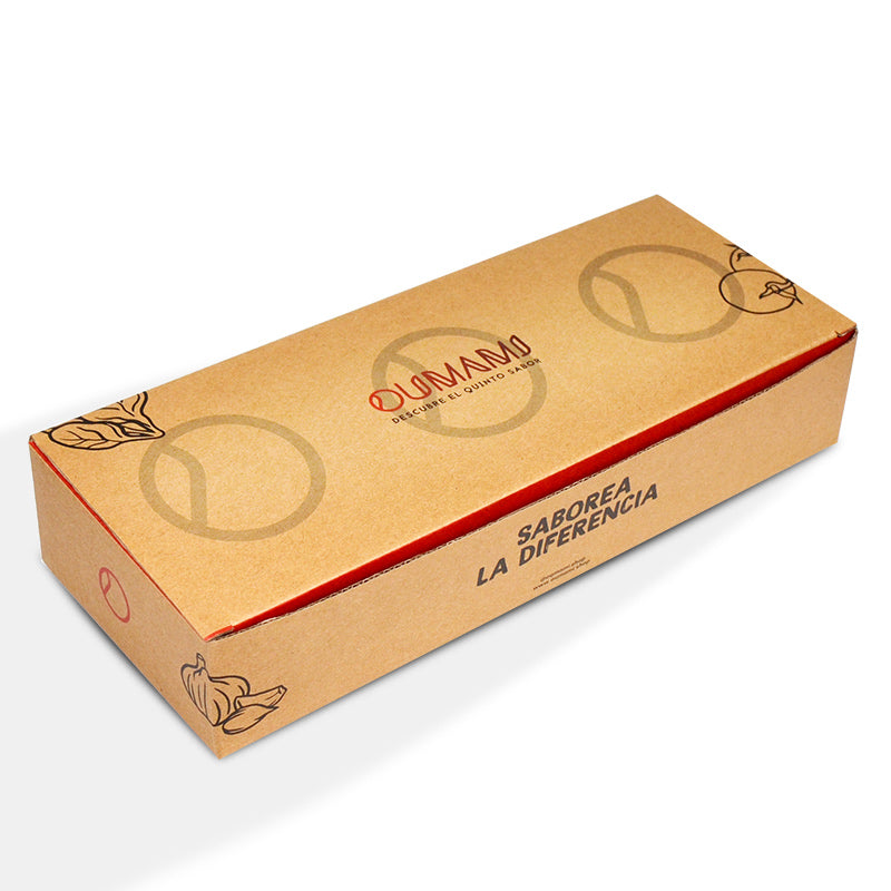 Closed kraft quinoa packaging box with custom brand logo and botanical illustrations