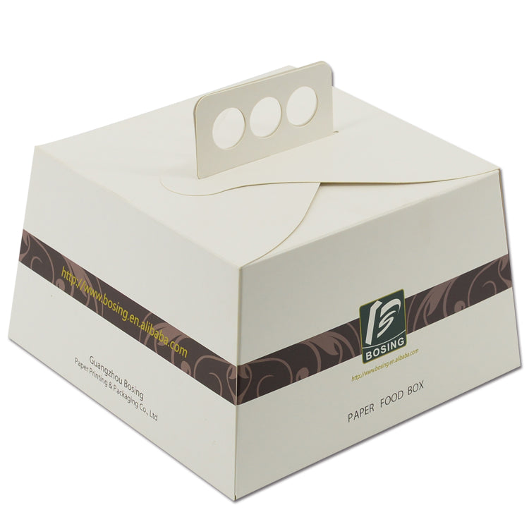 White octagon paper food box with handle and brand logo printing on wrapper