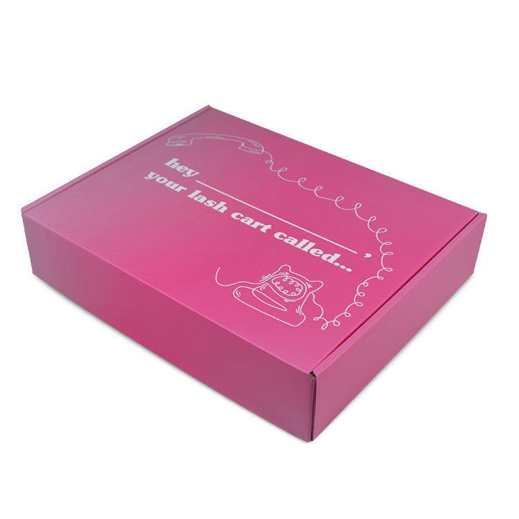 Angled view of custom pink gradient folding carton mailer box for cosmetics