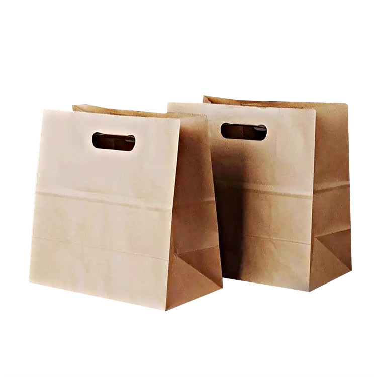 Pack of kraft and white paper bakery bags with cut-out carry handles