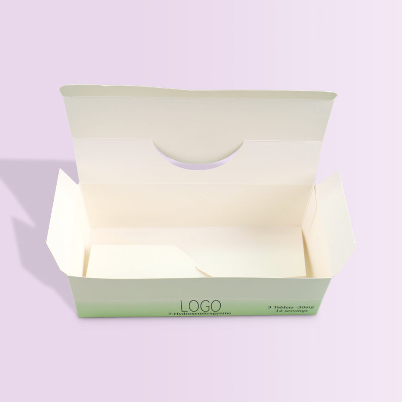 Empty pillow box internal structure showing lock tabs and tuck flap