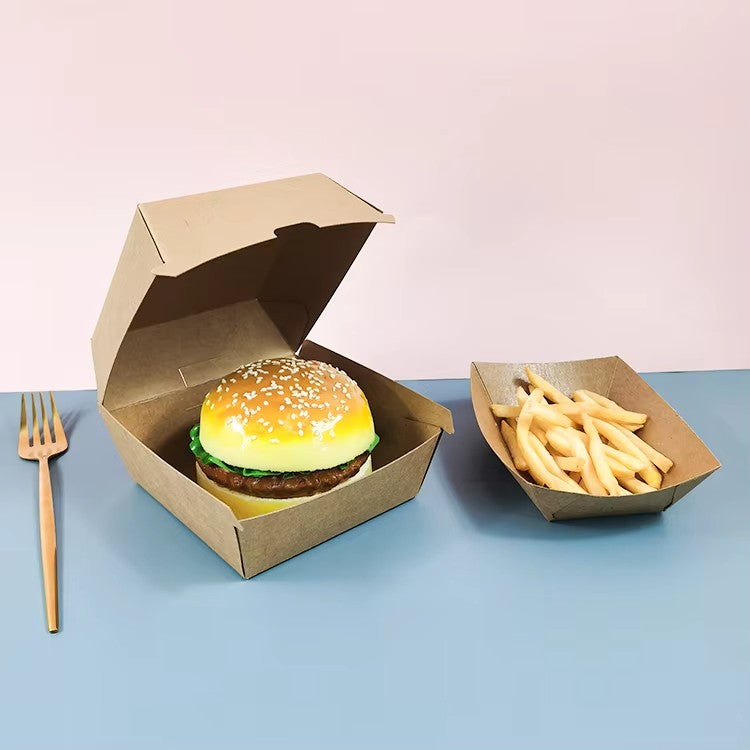 Kraft burger box and fries tray set with burger and fries inside