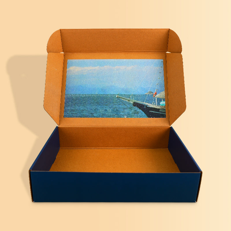 Open mailer box showing inside lid brand message print