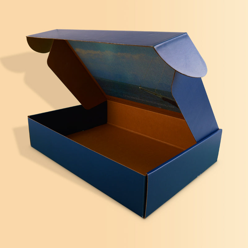 Stacked custom printed mailer boxes ready for shipping
